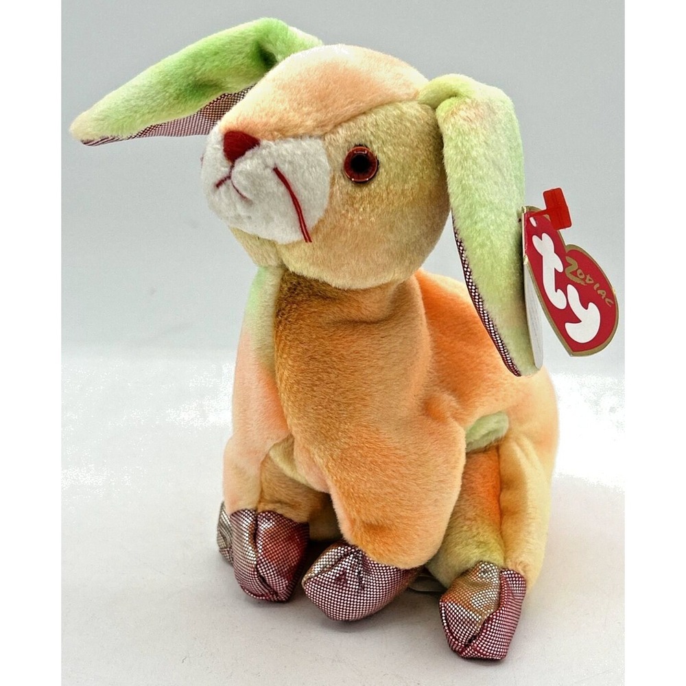 2000 Ty Beanie Baby Rabbit Retired Zodiac Plush BB10 Multi-Color Tie-Dye